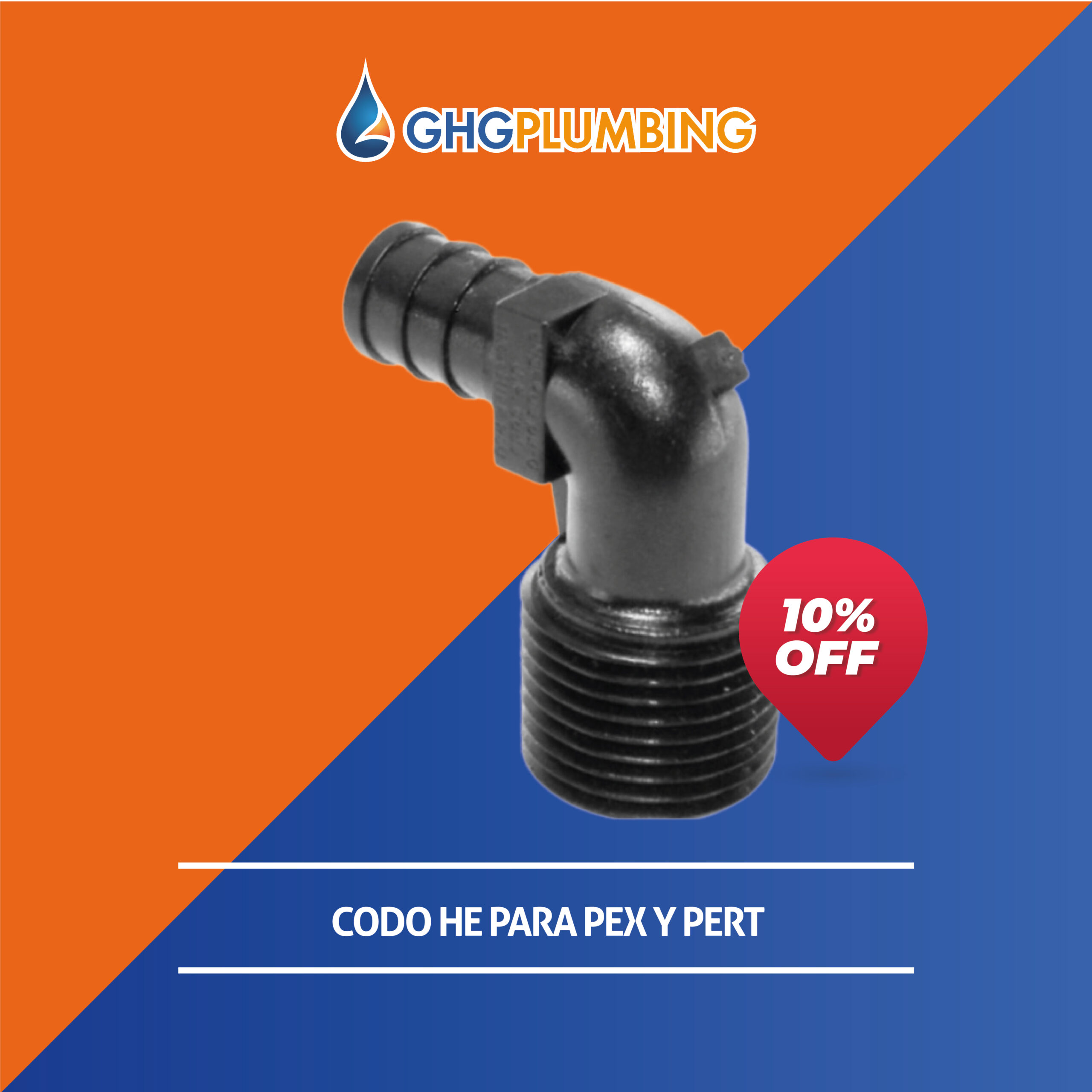 Codo plástico HE NPT, para PEX & PERT, ½" X ½"